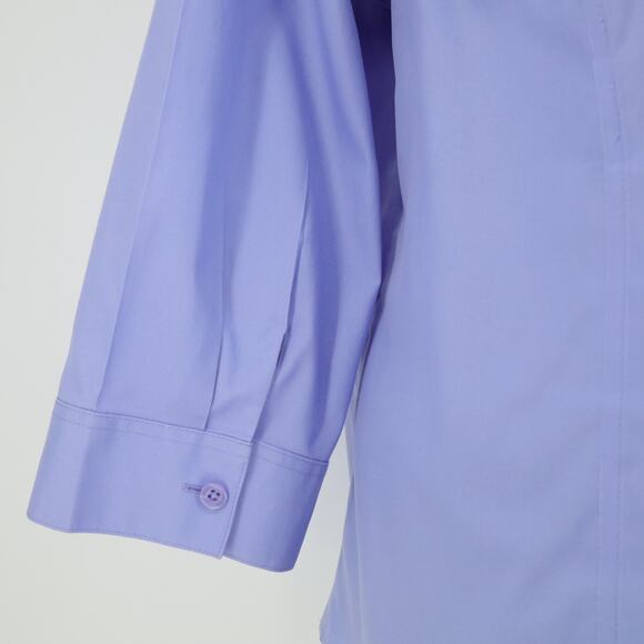 Chicos Top 2 Womens Large 12 Blue Cotton Blouse No Iron Button Up Office Career - Picture 10 of 13